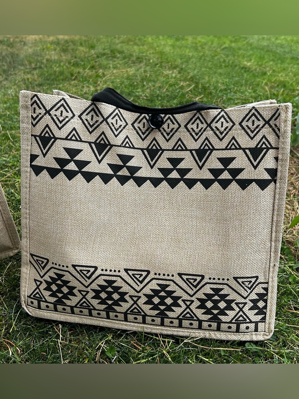 Canvas Tribal Print Tote Bag in Natural and Black NWT